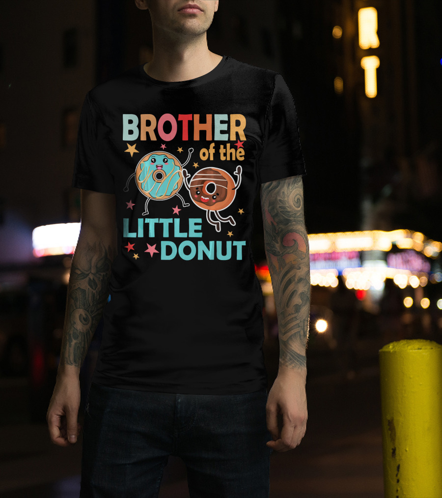 BROTHER OF THE LITTLE DONUT Cute Cartoon Characters With Stars And Sprinkles T-Shirt
