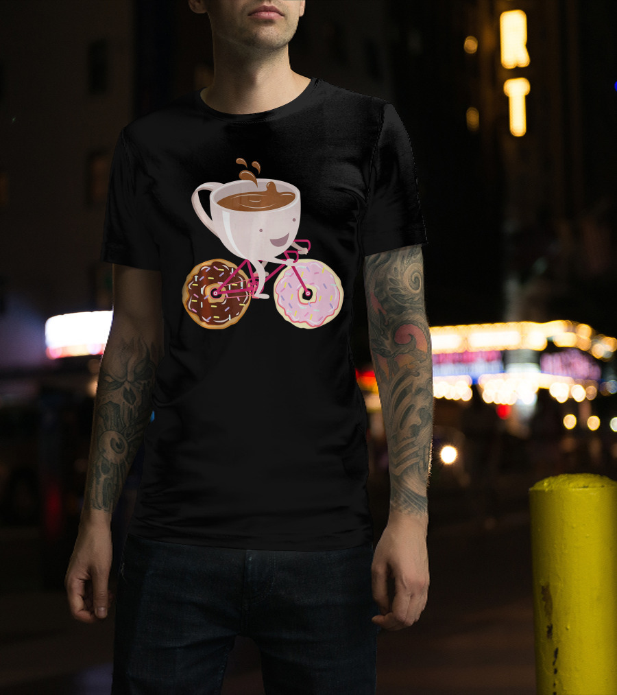 Cool Donut Coffee Bicycle Hand Drawn Ill Coffee Mug Riding Donuts Wheels T-Shirt
