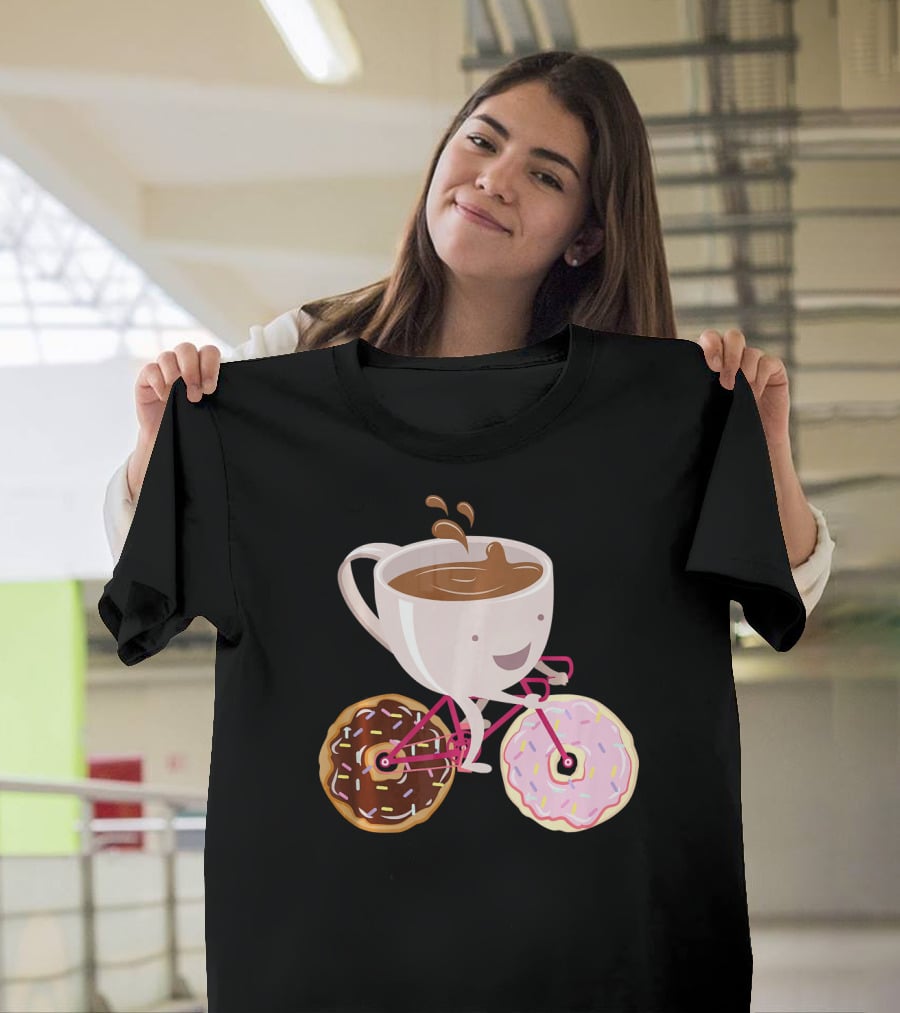 Cool Donut Coffee Bicycle Hand Drawn Ill Coffee Mug Riding Donuts Wheels T-Shirt