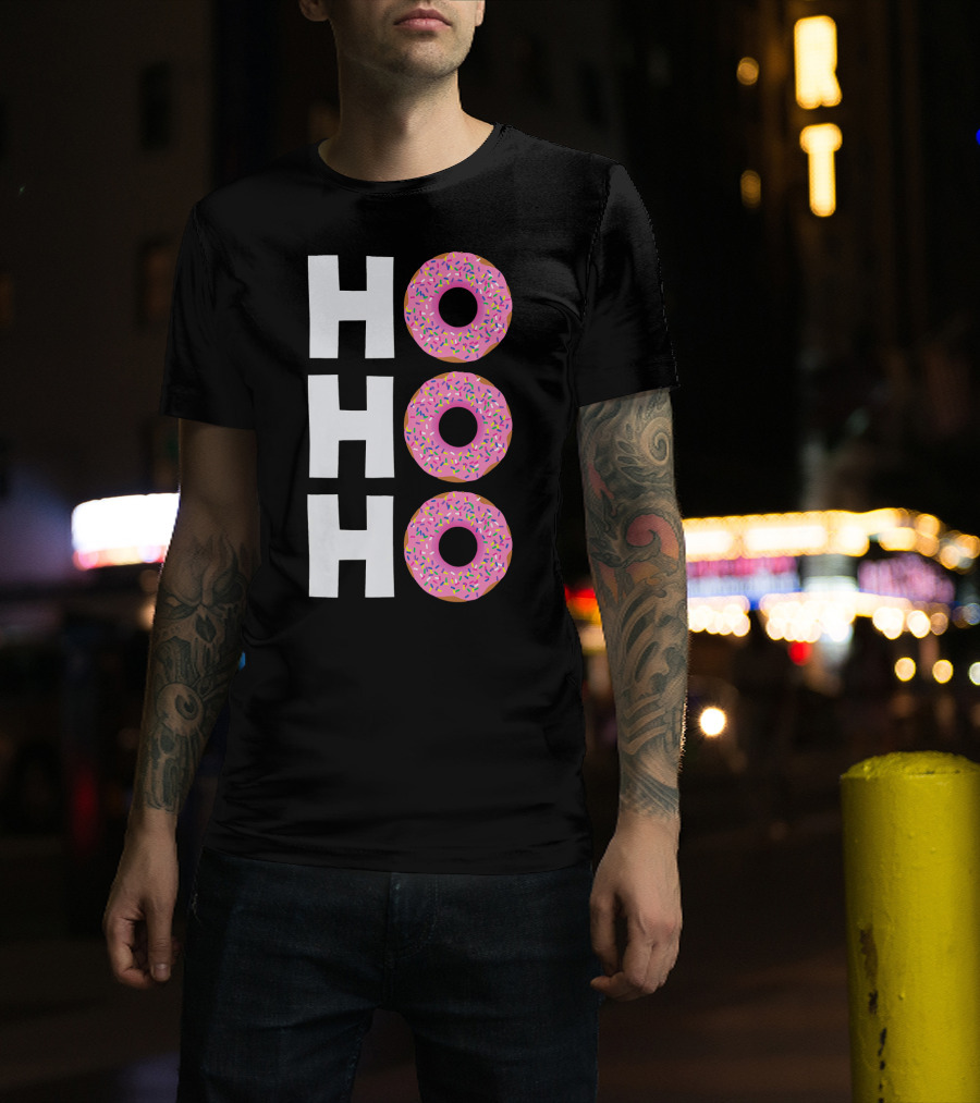 Merry Christmas Donut HO HO Sprinkled Doughnut Lettering T-Shirt