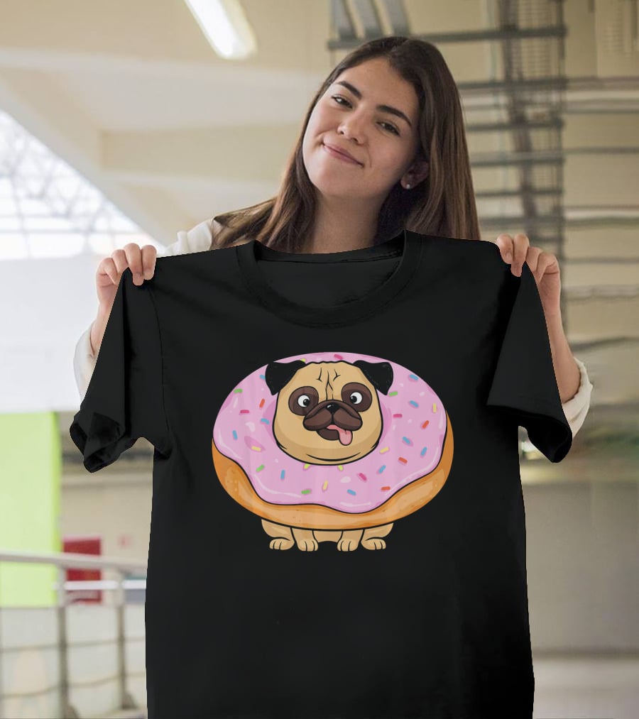 Cute Doughnut Pug Wearing A Donut Costume Sprinkles T-Shirt