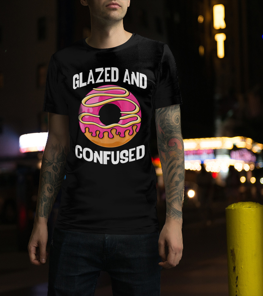 Glazed And Confused Pink Donut With Dripping Icing T-Shirt
