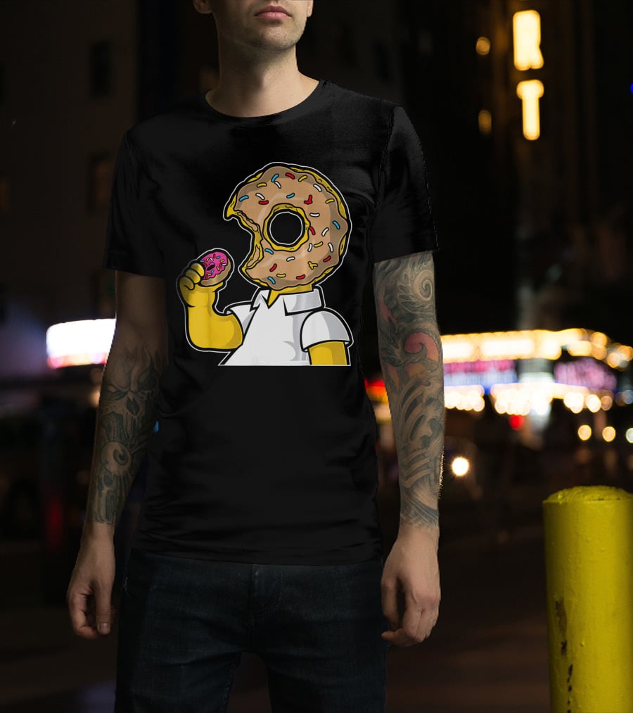 MMMM Donuts Head Character With Classic Sprinkles And Pink Frosted Bite T-Shirt