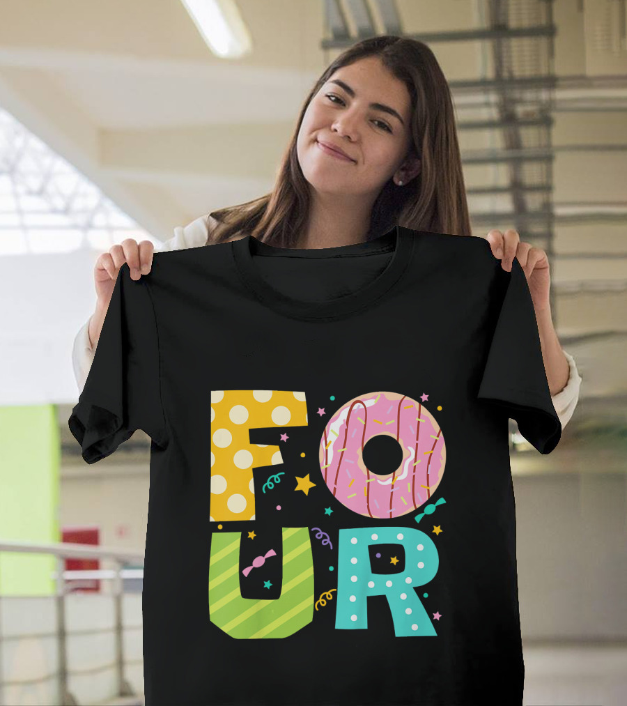 Kids Donut FOUR Year Birthday T-Shirt