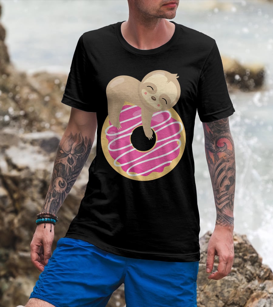 Sloth Donut Funny Animal Cute Pink Pastry Delight T-Shirt