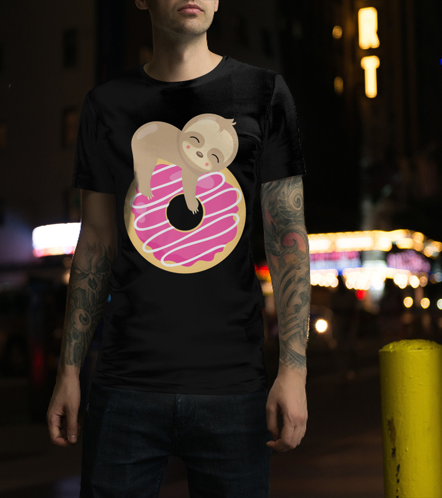 Sloth Donut Funny Animal Cute Pink Pastry Delight T-Shirt
