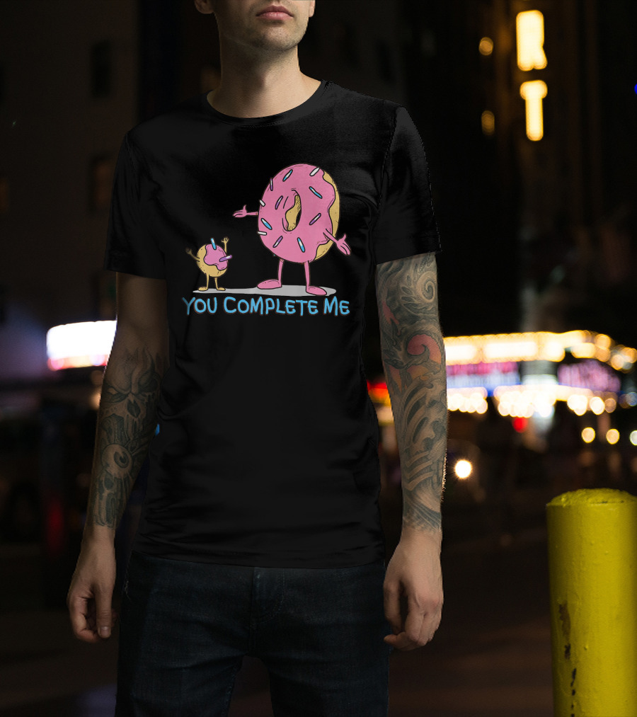 Funny You Complete Me Pink Sprinkled Donut Duo Hugging T-Shirt