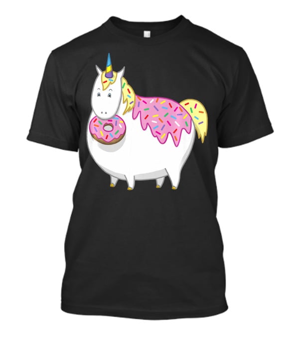 Funny Cute Fat Unicorn With Pink Frosting Doughnut T-Shirt
