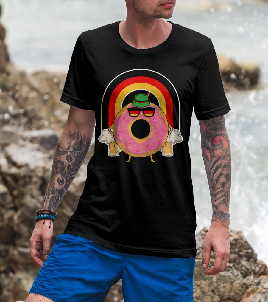 Donuts Beer Oktoberfest Prost German Fla Bavarian Rainbow Hat Party T-Shirt