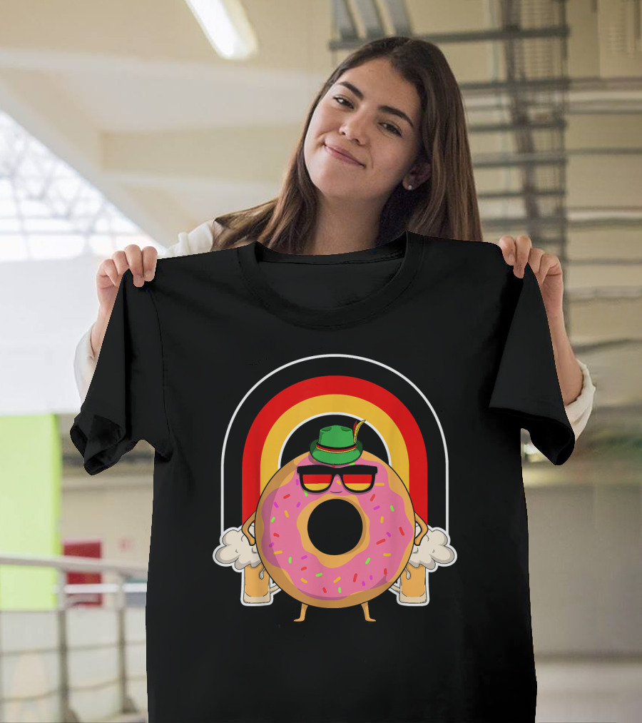 Donuts Beer Oktoberfest Prost German Fla Bavarian Rainbow Hat Party T-Shirt