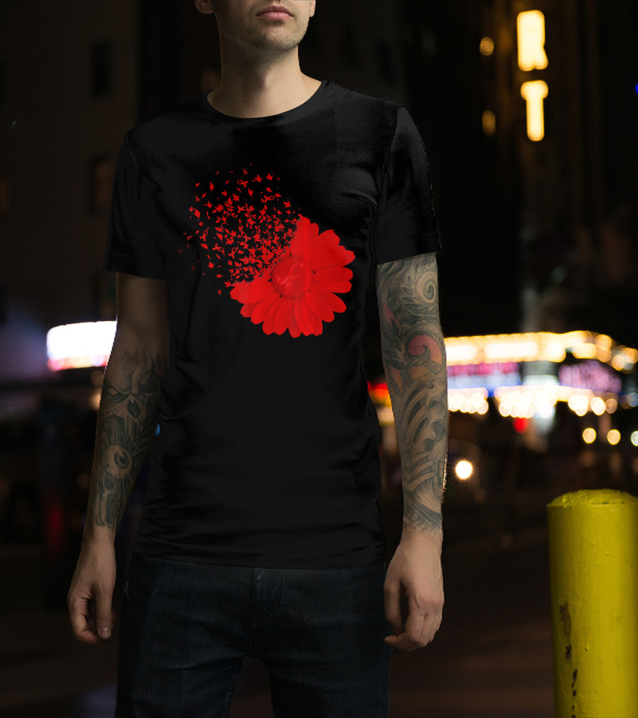 Red Ribbon Flowers AidsHiv Awareness Explosion T-Shirt