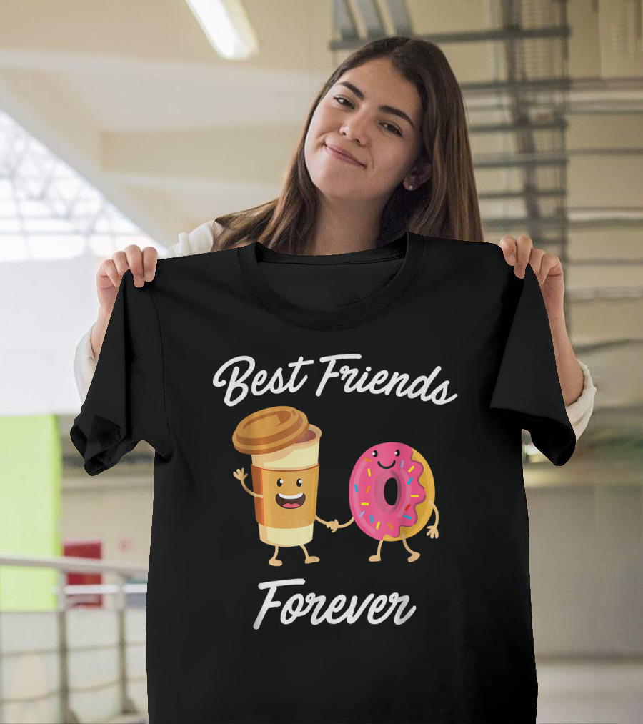 Best Friends Forever Coffee Donut Holding Hands T-Shirt