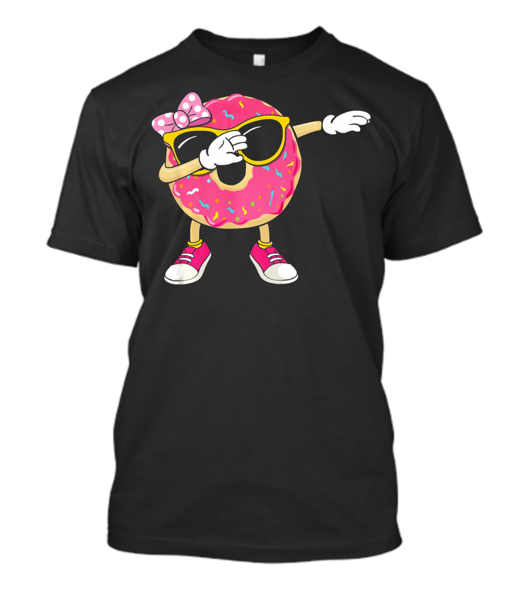 Dabbing Donut With Pink Frosting Sunglasses And Bow T-Shirt