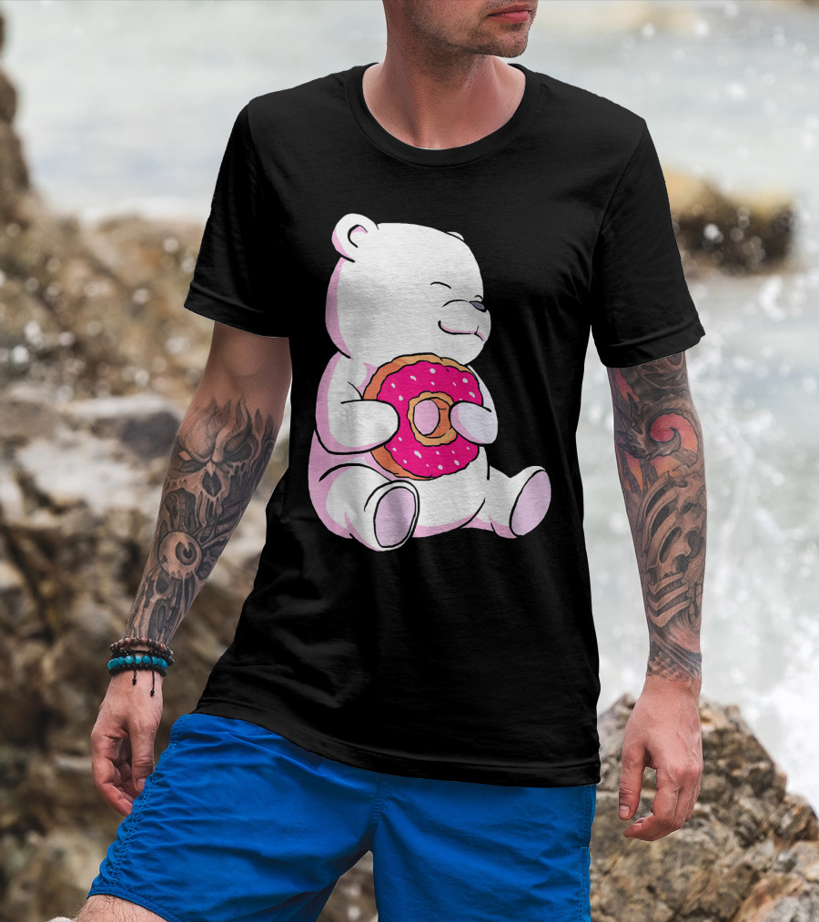 Polar Bear Holding Donut Animal Lover T-Shirt