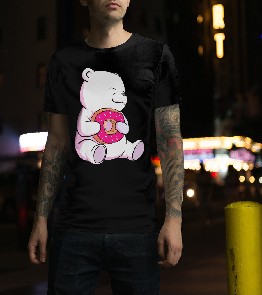 Polar Bear Holding Donut Animal Lover T-Shirt