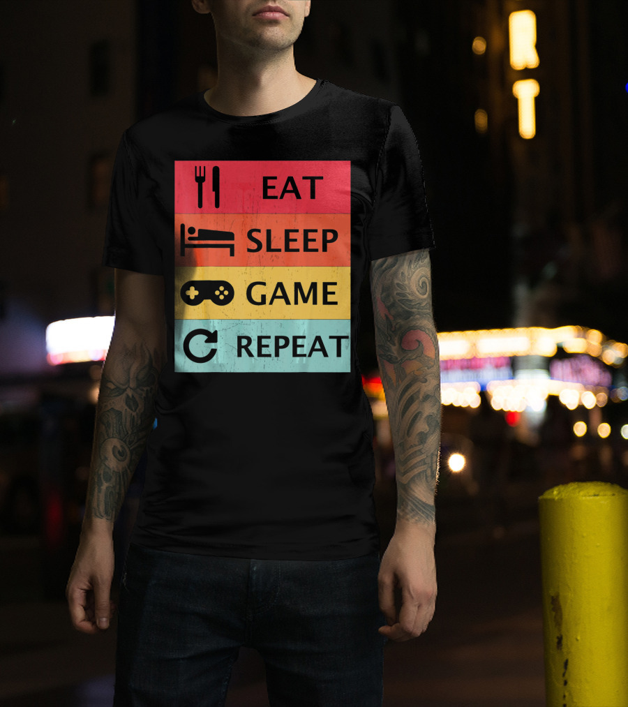 Eat Sleep Game Repeat Meme Retro Icons T-Shirt