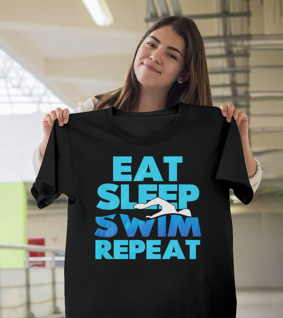 Eat Sleep Swim Repeat Swimmer Tees Iconic Phrase With Swim T-Shirt