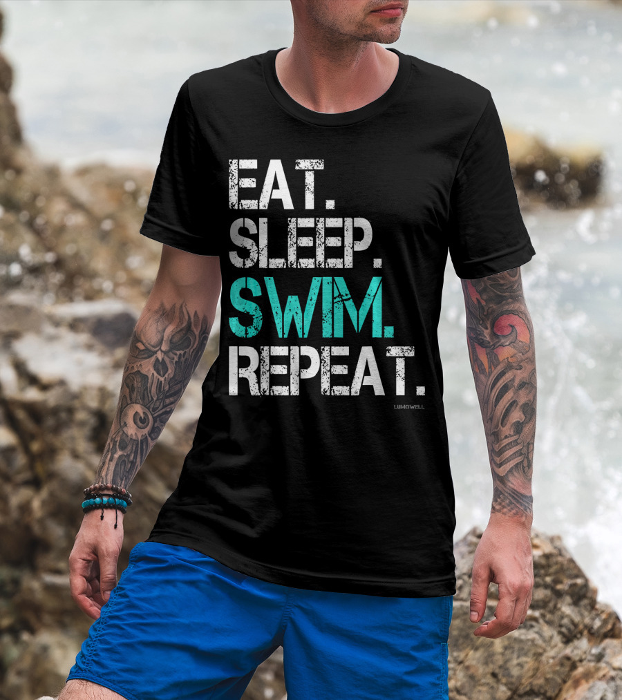 Eat Sleep Swim Repeat Funny Lumowell T-Shirt