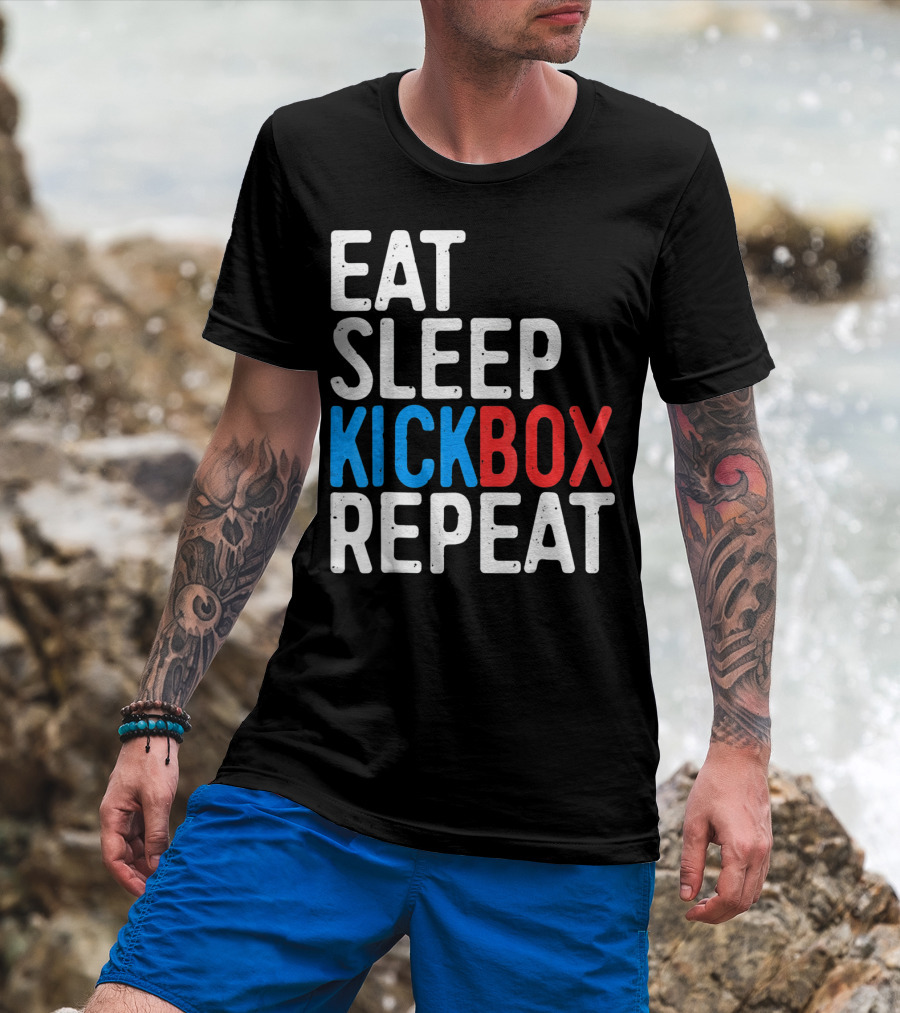 Eat Sleep Kickbox Repeat Kickbox Motivational Sports T-Shirt