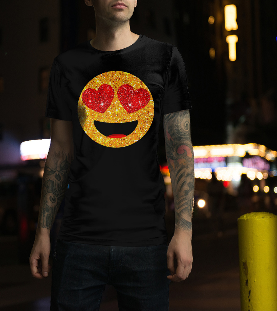 Valentines Day Heart Eyes Emoji Glittering Love Face T-Shirt