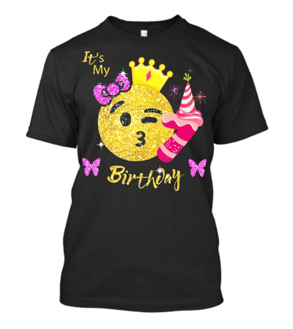 It's My Birthday Emoji Girls OMG Sparkle Crown Party T-Shirt