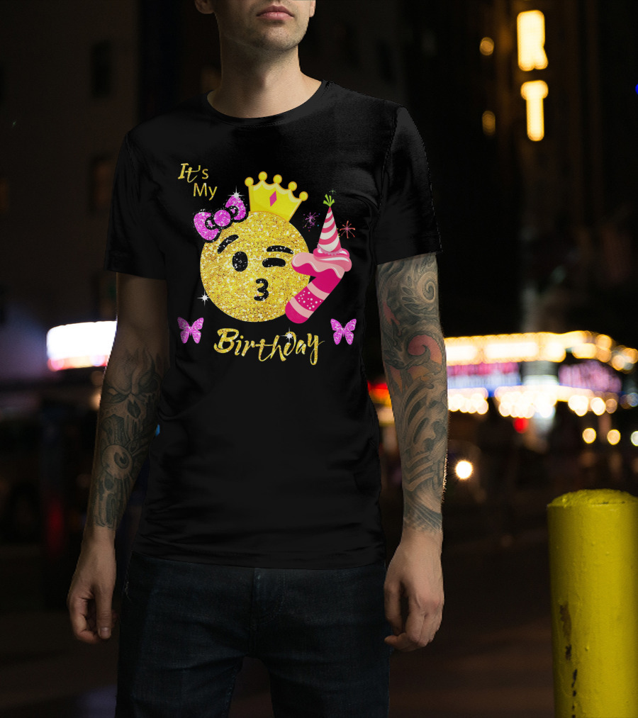 It's My Birthday Emoji Girls OMG Sparkle Crown Party T-Shirt