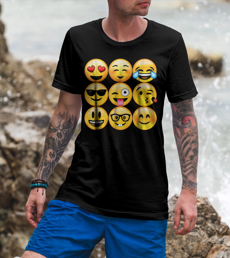 Emoji Heart Eyes Cool Tongue Wink Glasses Smiley Faces T-Shirt