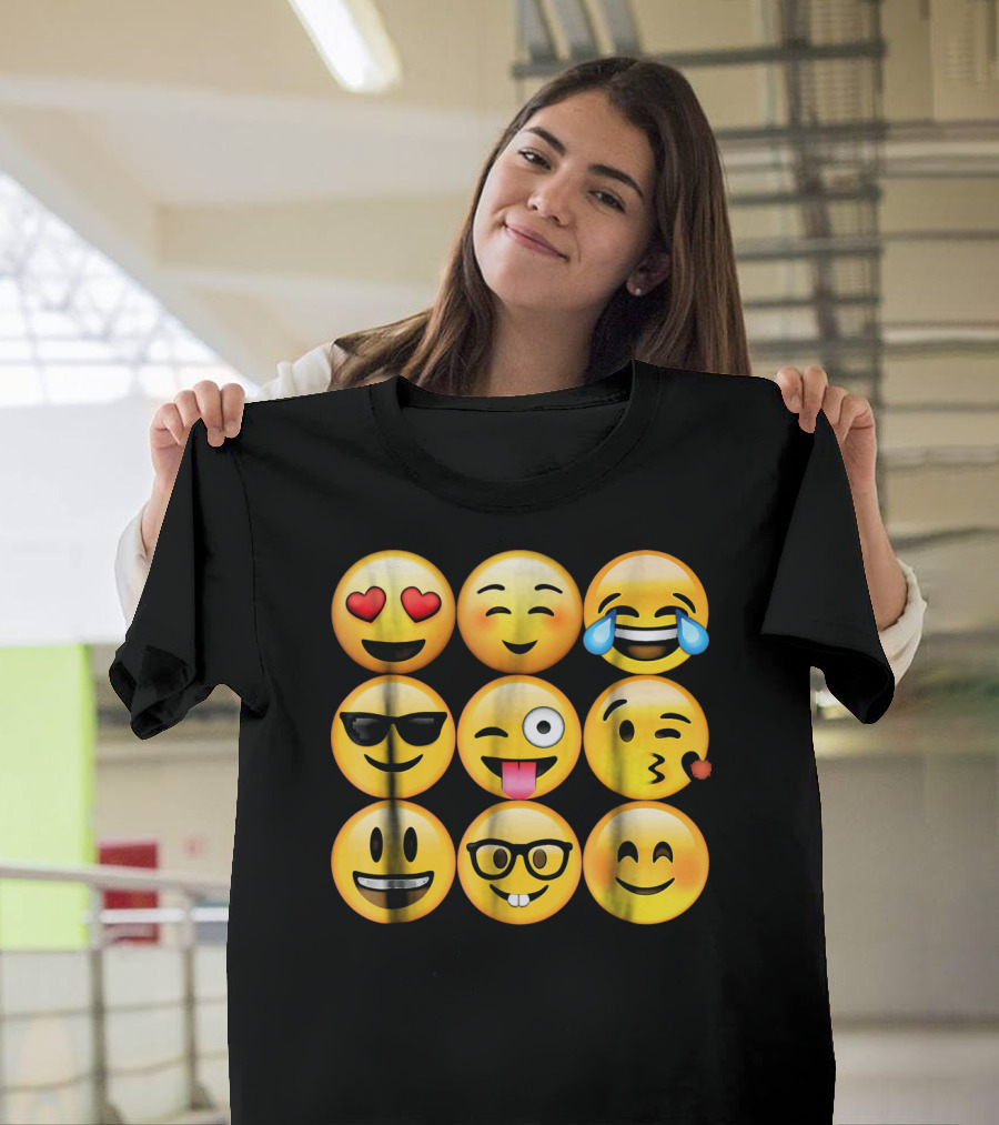 Emoji Heart Eyes Cool Tongue Wink Glasses Smiley Faces T-Shirt
