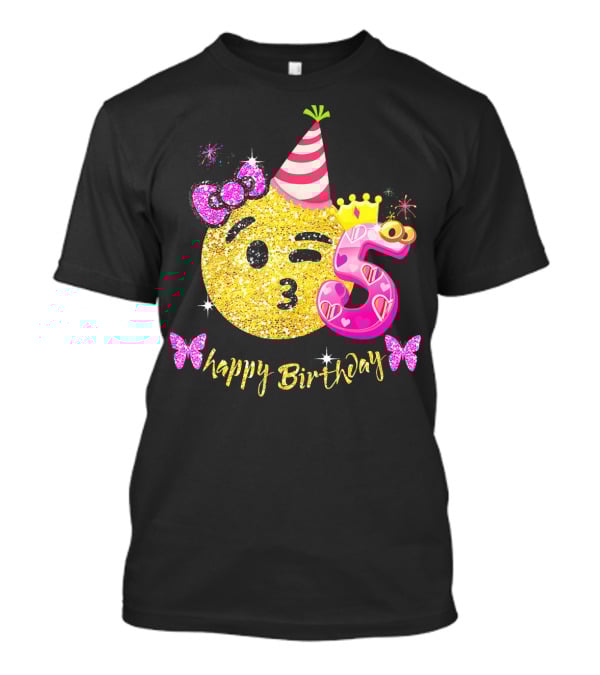 Happy Birthday Five Years Emoji Glitter T-Shirt