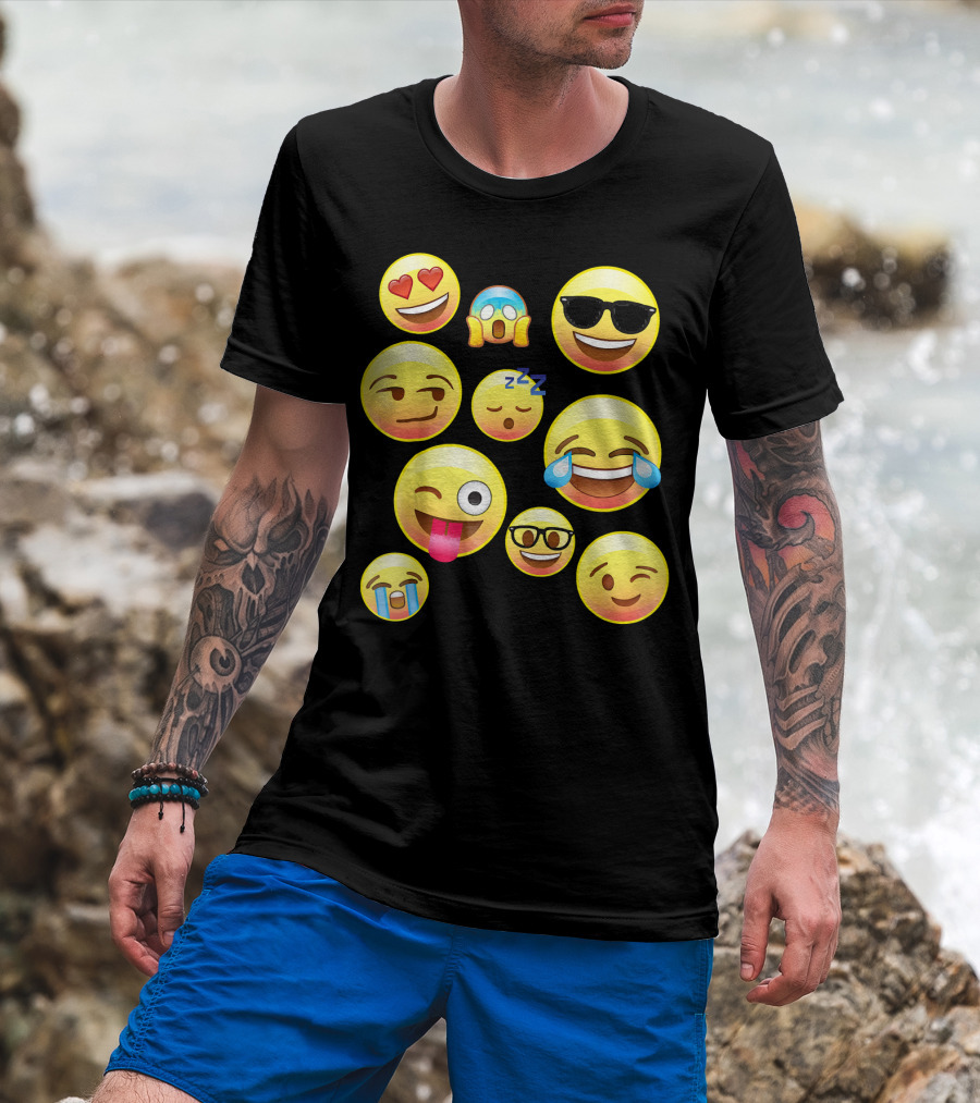 Funny Emoji Faces For Girls Heart Eyes Sleepy Wink Tears Sunglasses Zany T-Shirt