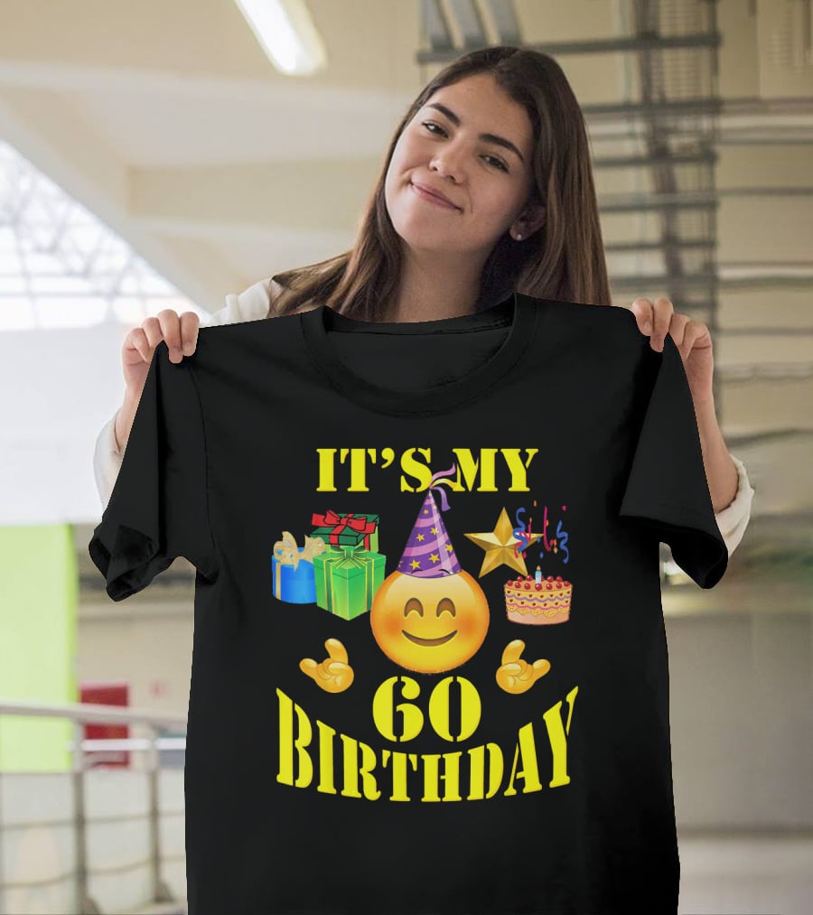 IT'S MY 60 BIRTHDAY Emoji With Party Hat, Cake, Gifts, And Star T-Shirt