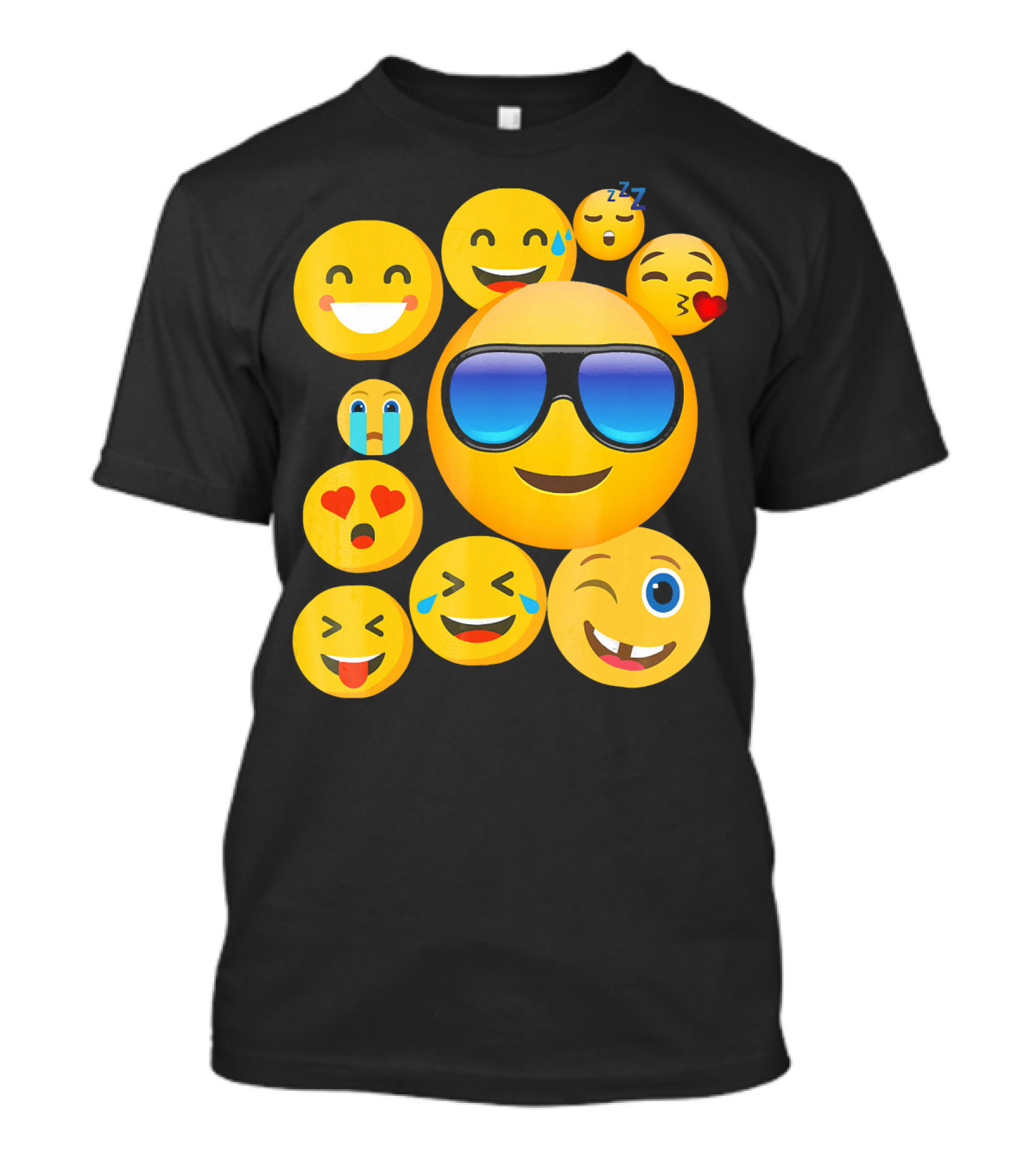 Emoji Wear Cool Smiley Faces With Sunglasses And Cute Emoticon Expressions T-Shirt