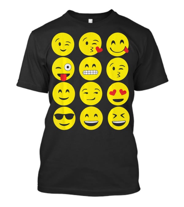 Emojis Funny Emoji Yellow Face Winking Smiling Heart Eyes Sunglasses Expression T-Shirt