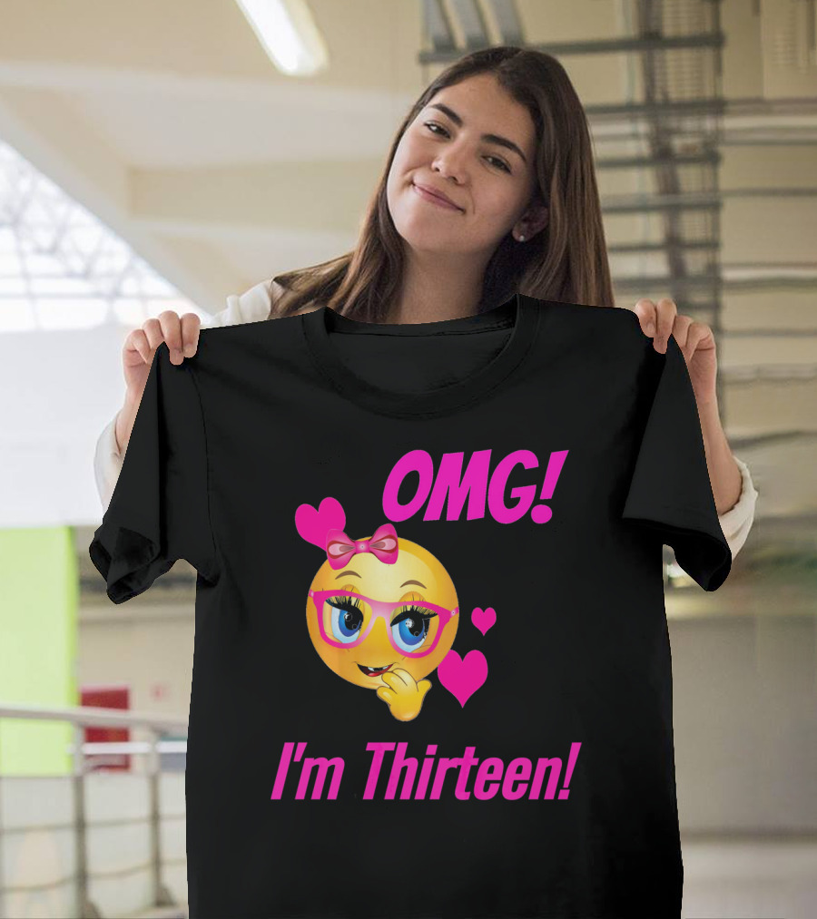 OMG I'm Thirteen Emoji With Glasses And Hearts T-Shirt