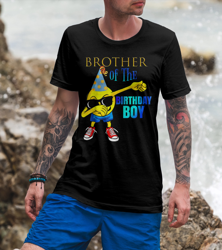 BROTHER Of The Birthday Boy Dabbing Emoji Party Hat Sunglasses Sneakers T-Shirt