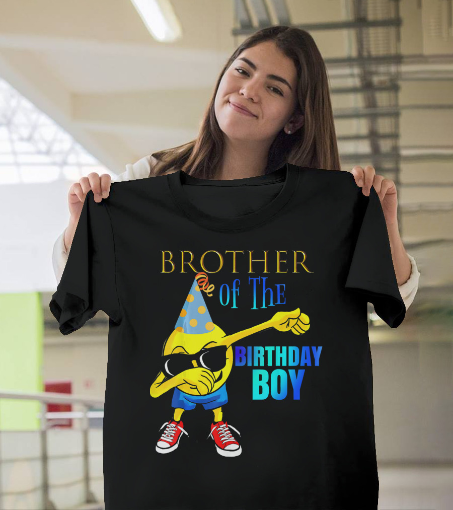 BROTHER Of The Birthday Boy Dabbing Emoji Party Hat Sunglasses Sneakers T-Shirt