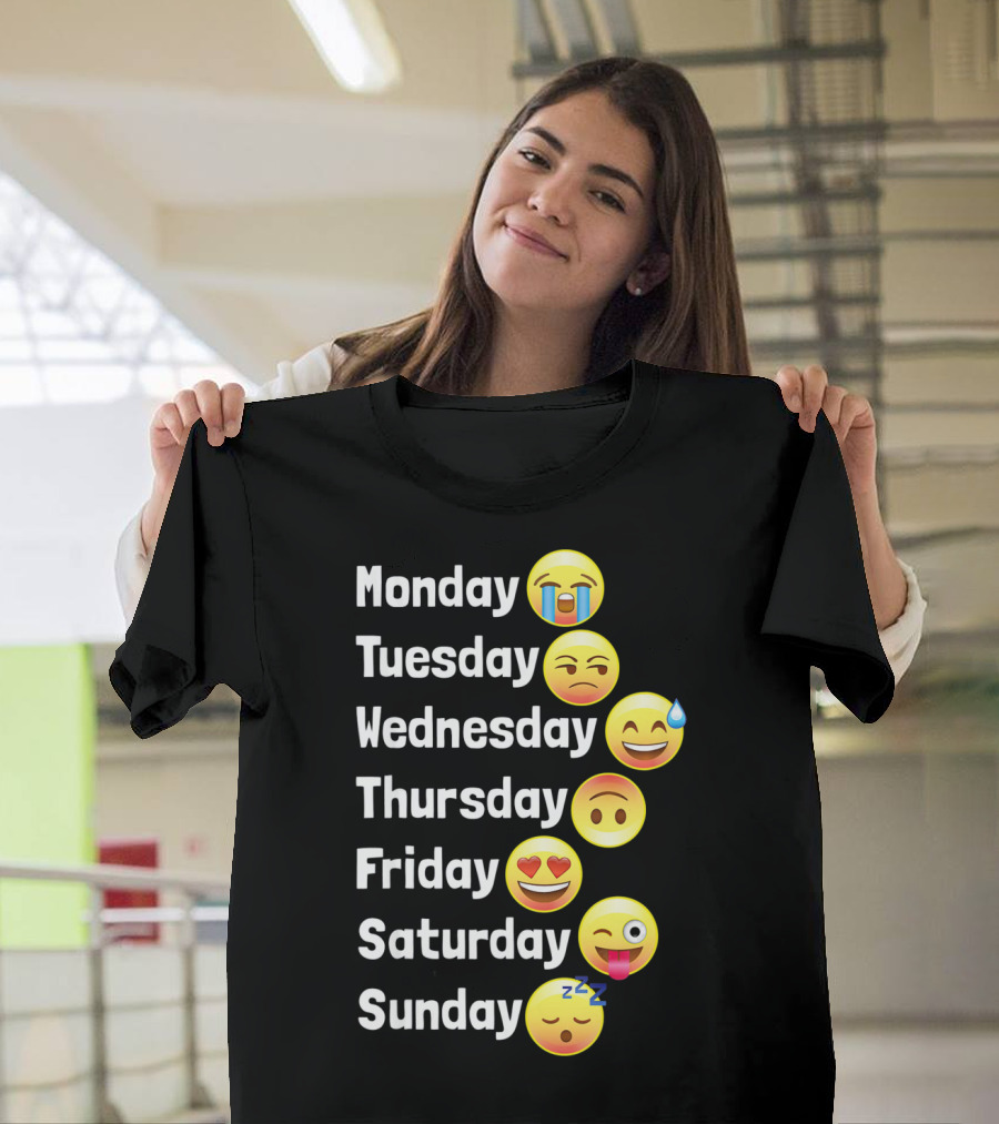 Monday Tuesday Wednesday Thursday Friday Saturday Sunday Emoji Faces T-Shirt
