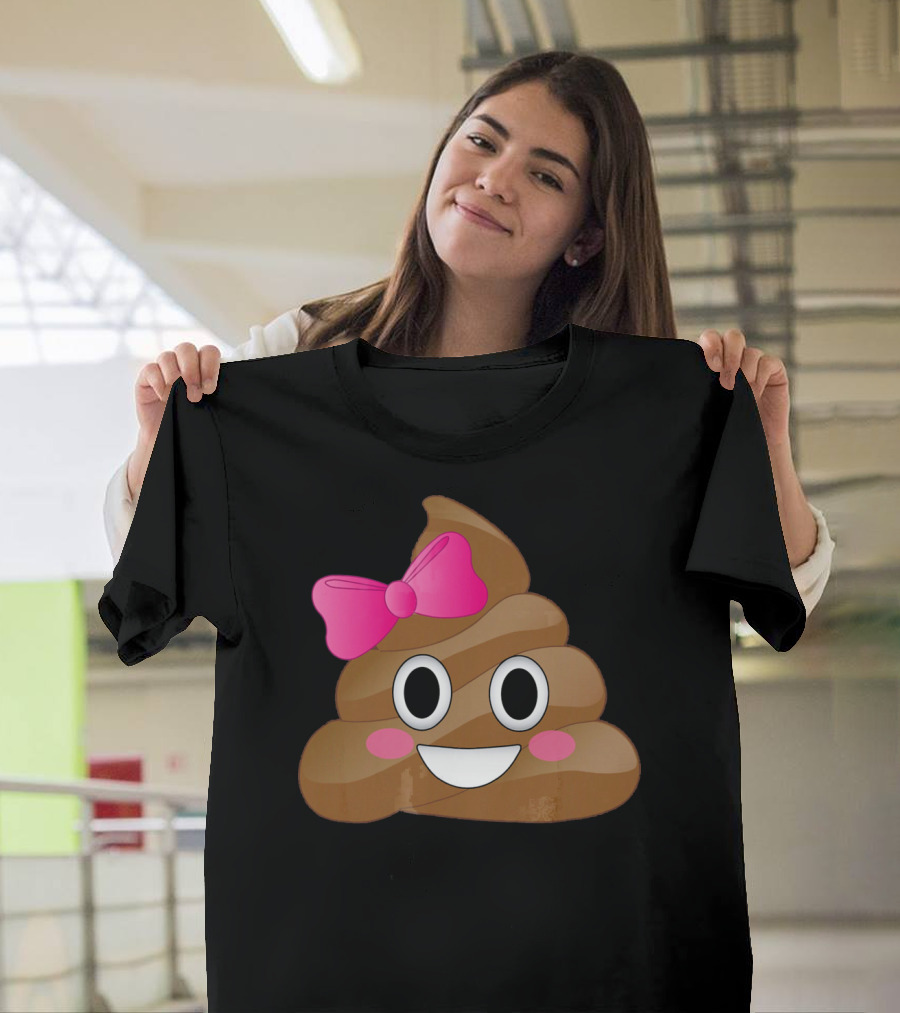 Cute Pink Bow Emoji Funny Smiling Cutie Poo T-Shirt