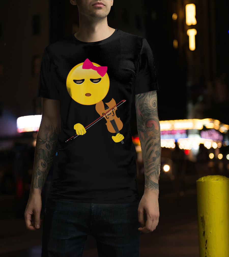 Girl Emoji Violin With Pink Bow T-Shirt