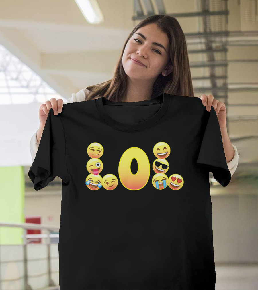 Emoji LOL Face with Laughing Tongue Wink Sunglasses Tears Hearts T-Shirt