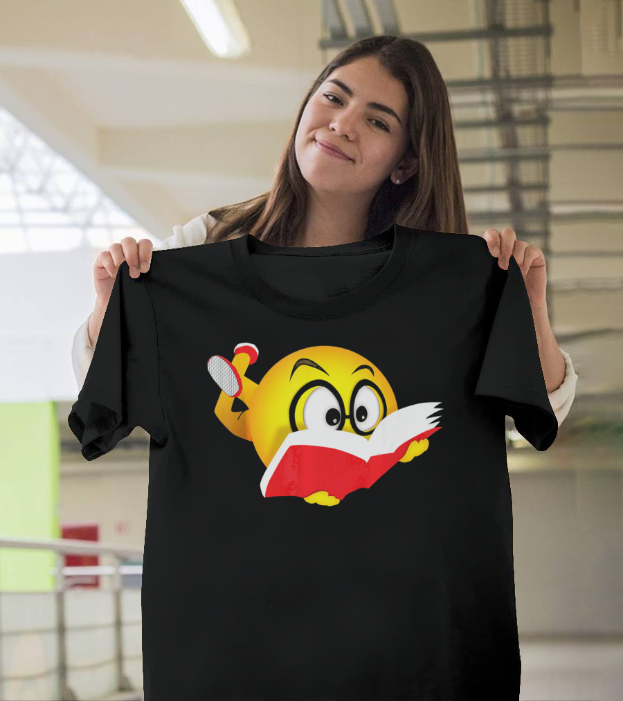 Nerdy Reading Emoji Glasses Book T-Shirt