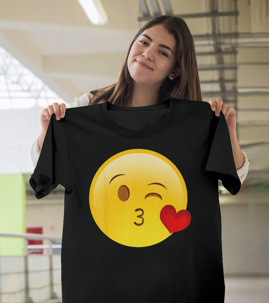 Emoji Throwing a Kiss Puckered Lips Blow Winking Face With Heart T-Shirt