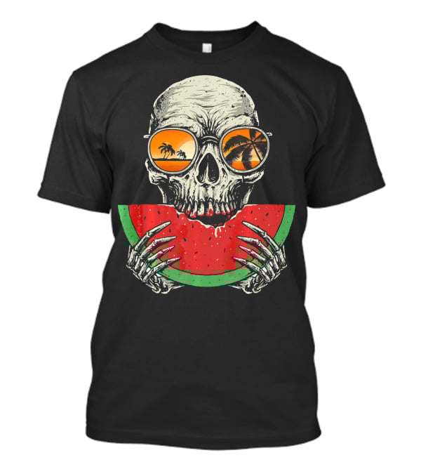 Watermelon Skull Wearing Summer Glasses With Beach Reflections T-Shirt