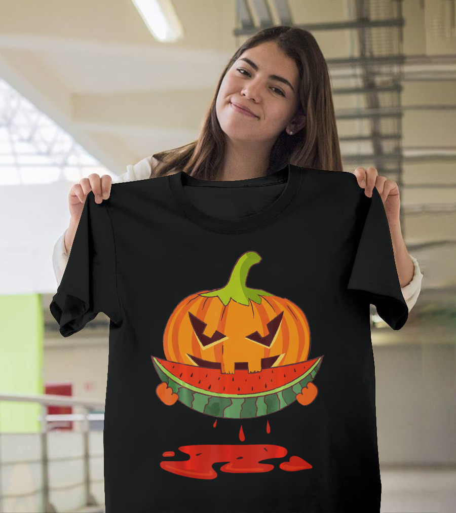 Creepy Pumpkin Devours Juicy Watermelon In Spooky T-Shirt
