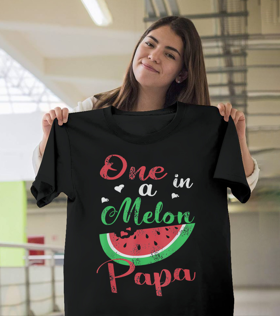 One In A Melon Papa Mens Watermelon Heart Graphics T-Shirt