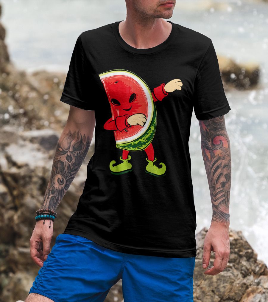 Funny Dabbing Watermelon Dab Character With Green Shoes T-Shirt