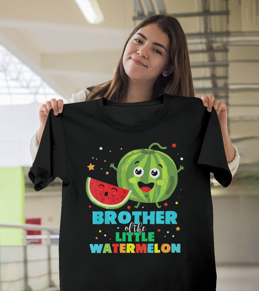 Brother Of The Little Watermelon Happy Cartoon Character With Slice And Stars T-Shirt