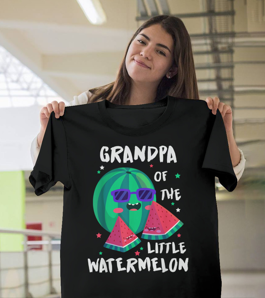 Grandpa Of The Little Watermelon With Cool Smiling Sunglasses And Stars T-Shirt