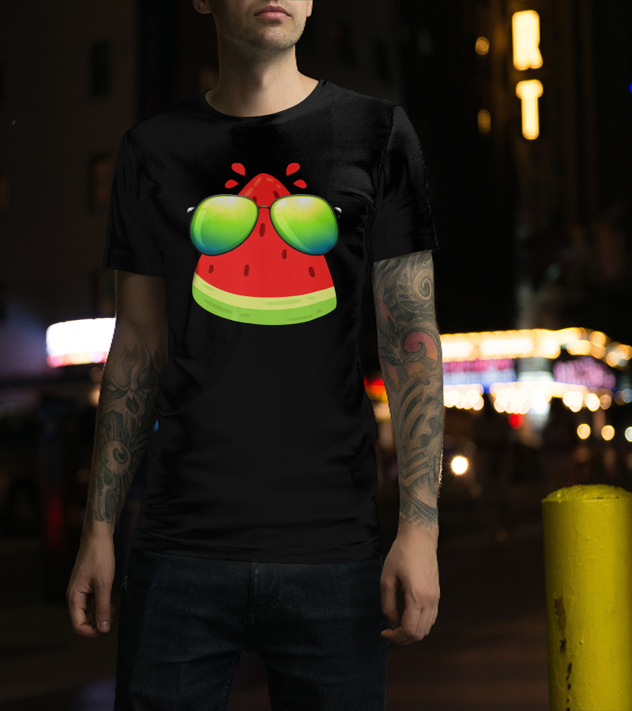 Melon Glasses Cool Watermelon Slice With Sunglasses T-Shirt