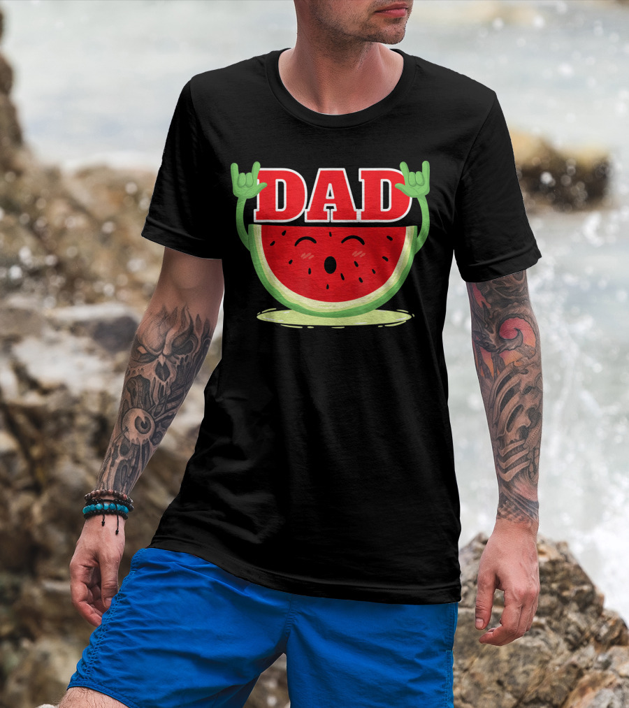 Mens Watermelon Dad Melon Rock Hands Juicy T-Shirt